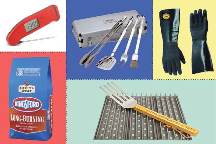 Collage of various grilling tools.